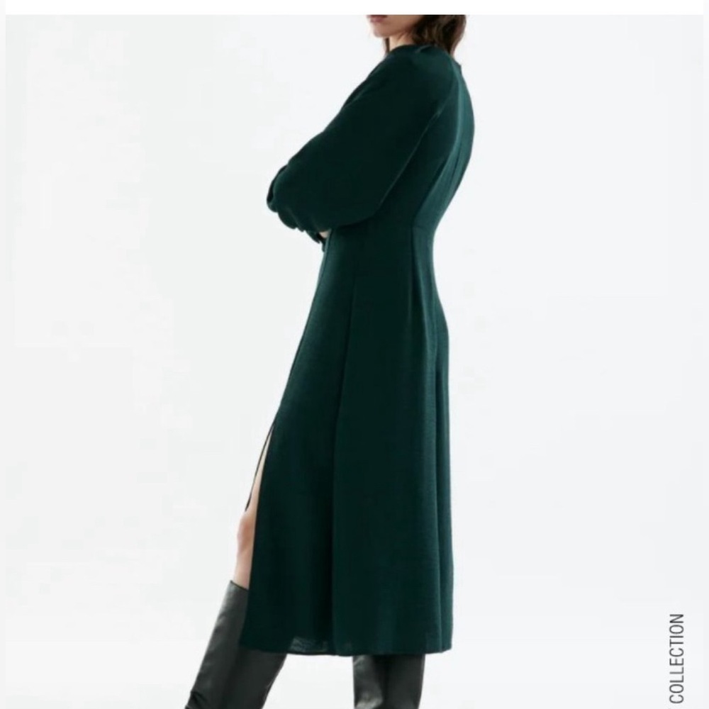 Zara green midi Vneck puff sleeve dress whimsigoth dark feminine romantic dainty - Picture 3 of 9